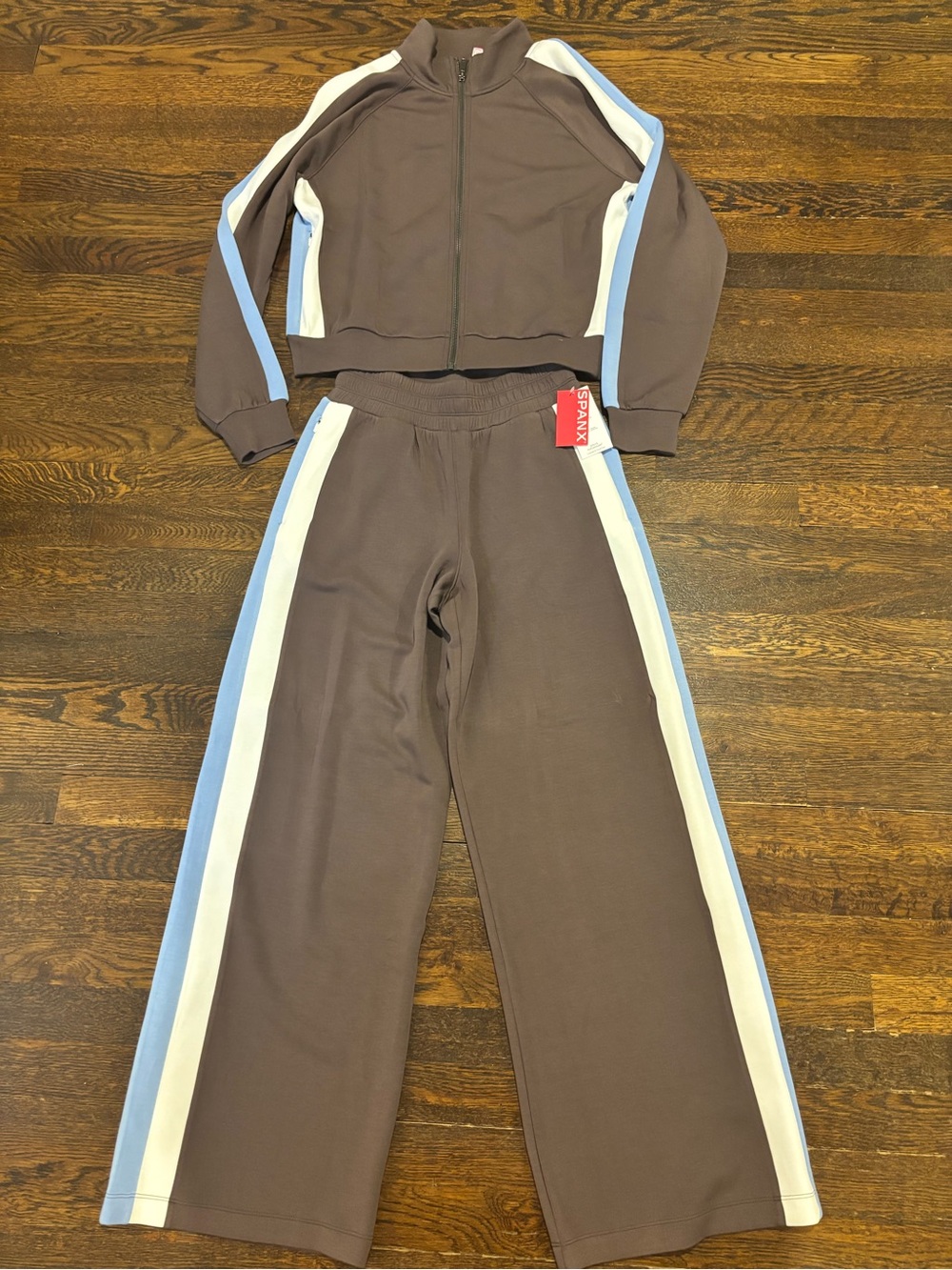 SPANX  Brown with Light Blue & White Stripe sweatsuit pants set
